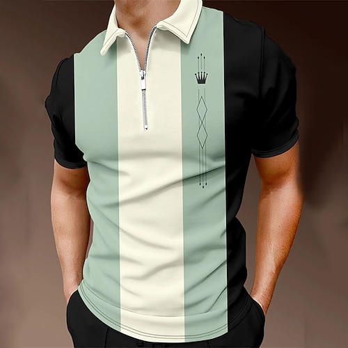 

Men's Collar Polo Shirt Golf Shirt Color Block Turndown Green / Black Purple Pink Gray Street Casual Short Sleeve Zipper Clothing Apparel Fashion Casual Comfortable