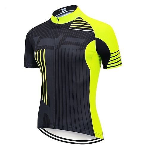 

21Grams Men's Cycling Jersey Short Sleeve Bike Top with 3 Rear Pockets Mountain Bike MTB Road Bike Cycling Breathable Quick Dry Moisture Wicking Reflective Strips White Green Yellow Stripes Polyester