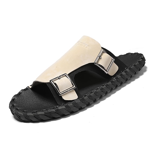 

Men's Slippers Flip-Flops Casual Beach Daily Faux Leather Black Brown Summer