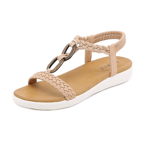 

Women's Sandals Boho Bohemia Beach Flat Sandals Flat Heel Round Toe Open Toe Elegant Casual Daily Office Walking Shoes PU Leather Elastic Band Spring Summer Solid Colored Braided Camel Black Rosy Pink