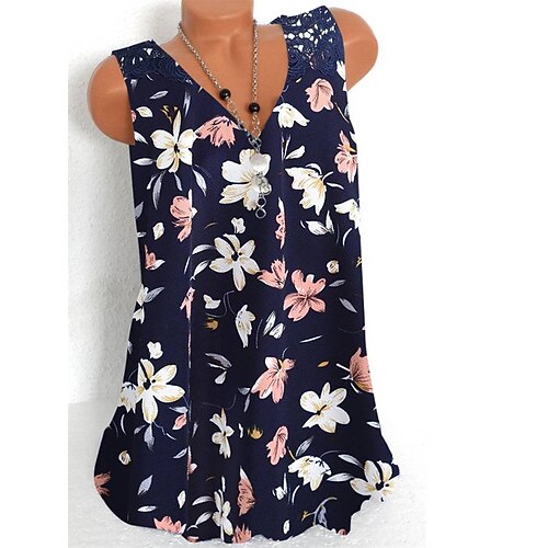 

Women's Floral Tank Top Camis Floral Print V Neck Casual Streetwear Tops Black Navy Blue / 3D Print