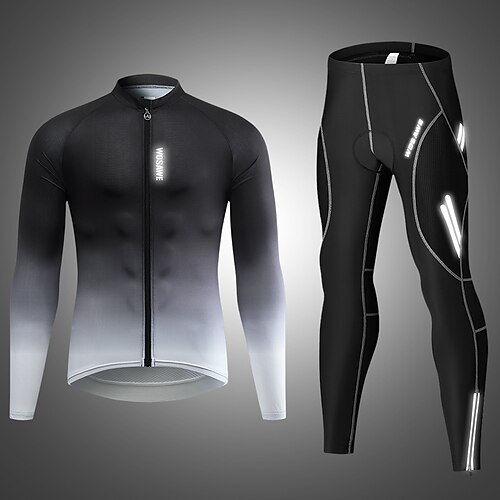 

WOSAWE Men's Cycling Jersey with Tights Long Sleeve Road Bike Cycling Black Rose Red Gradient Bike Jersey Tights Breathable Quick Dry Polyester Spandex Sports Solid Color Gradient Clothing Apparel