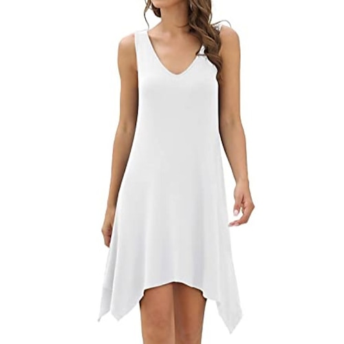 

Femme Robe d'été Sans Manches Printemps Eté Accueil froid Couleur monochrome Col V Coton 2022 Blanche S M L XL XXL