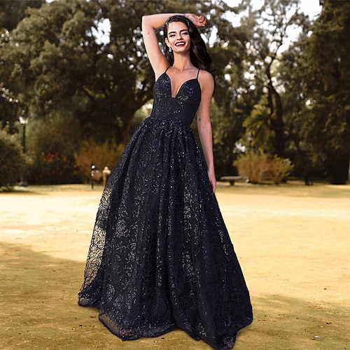 

A-Line Prom Dresses Textured Dress Wedding Guest Court Train Sleeveless V Neck Tulle with Sequin Pure Color Strappy 2022