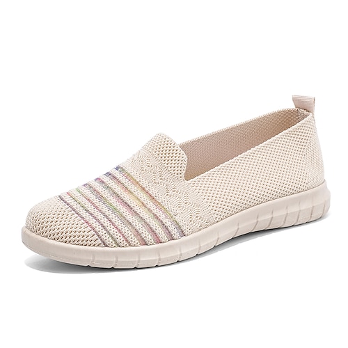 

Women's Slip-Ons Daily Plus Size Flyknit Shoes Summer Flat Heel Round Toe Casual Minimalism Walking Shoes Tissage Volant Loafer Solid Colored Black Rosy Pink Khaki