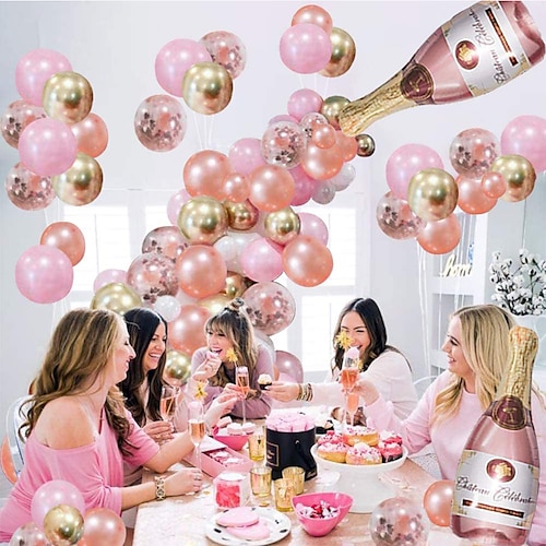 

Lady Style Rose Gold Champagne Aluminum Film Balloon Set Birthday Party Reception Photo Decoration Party Balloons for Wedding Birthday Party Decorations
