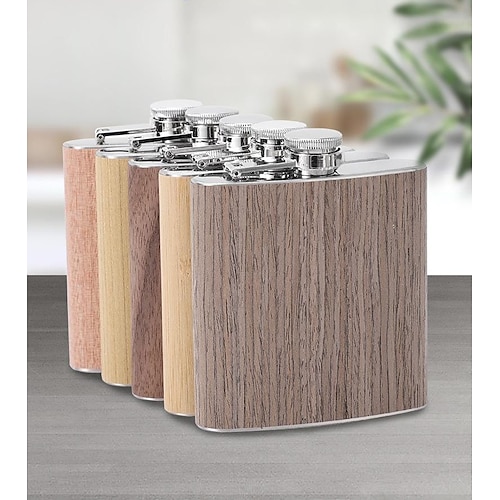 

Outdoor Portable Retro Stainless Steel Wine Pot Wood Grain Leather Small Wine Pot Men's Wine Set