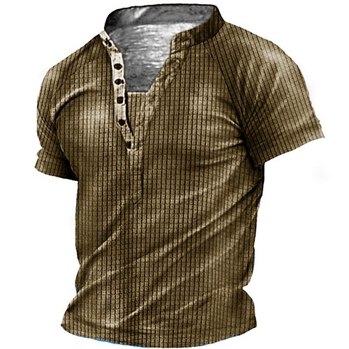 

Men's Henley Shirt Tee T shirt Tee 3D Print Graphic Tartan Geometry Plus Size Stand Collar Daily Sports Button-Down Print Short Sleeve Tops Basic Casual Designer Big and Tall Army Green Dark Gray