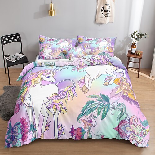 

Cartoon Pattern 3-Piece Duvet Cover Set Hotel Bedding Sets Comforter Cover with Soft Lightweight Microfiber, Include 1 Duvet Cover, 2 Pillowcases (1 Pillowcase for Twin/Single)