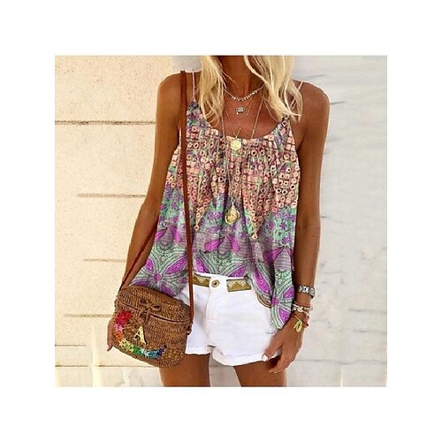 

Women's Camisole Paisley Casual Beach Camisole Tank Top Camis Round Neck Basic Essential Beach Boho Green Purple Pink S