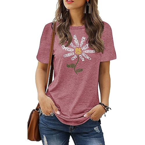 

Women's T shirt Basic Print Flower / Floral Animals Round Neck T-shirt Sleeve Stard Summer Black Blue Dark Red Dark Pink Dark Gray