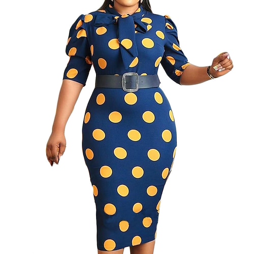 

Women's Plus Size Holiday Dress Polka Dot Crew Neck Print Half Sleeve Fall Winter Work Midi Dress Work Dress