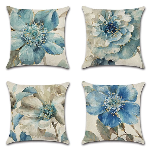 

fodera per cuscino doppio lato fiore blu 4 pezzi morbido decorativo quadrato copri cuscino federa federa per divano camera da letto di qualità superiore lavabile in lavatrice