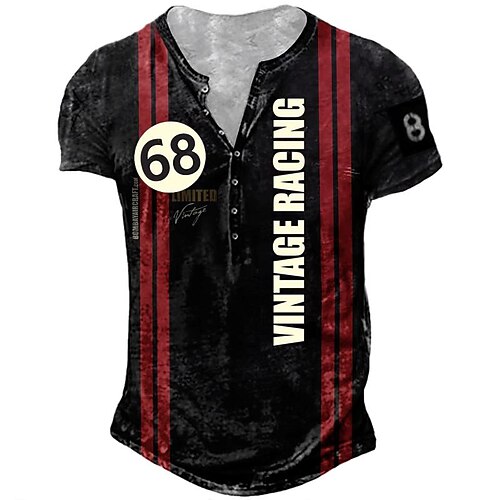 

Men's Henley Shirt Tee T shirt Tee 3D Print Graphic Letter Plus Size Henley Daily Sports Button-Down Print Short Sleeve Tops Basic Casual Designer Big and Tall Black