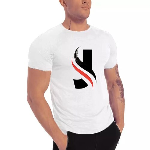 

Men's T shirt Solid Color Letter Crew Neck Casual Daily Short Sleeve Tops Casual White Black