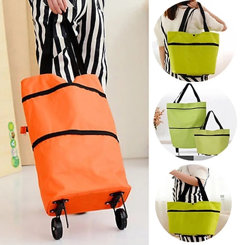 

Folding Shopping Pull Cart Trolley Bag With Wheels Foldable Shopping Bags Reusable Grocery Bags Food Organizer Vegetables Bag