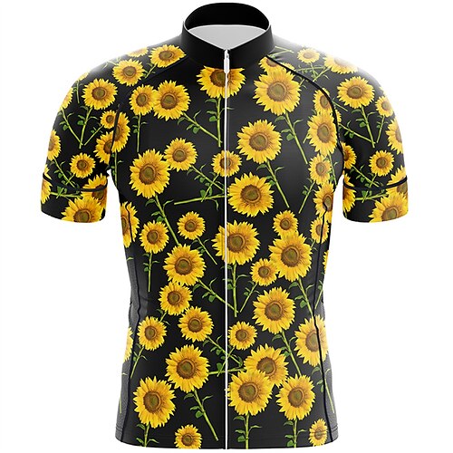 

21Grams Men's Cycling Jersey Short Sleeve Bike Top with 3 Rear Pockets Mountain Bike MTB Road Bike Cycling Breathable Quick Dry Moisture Wicking Reflective Strips Yellow Floral Botanical Polyester