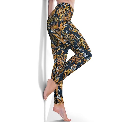 

Women's Yoga Pants Tummy Control Butt Lift High Waist Yoga Fitness Gym Workout Cropped Leggings Floral Green Yellow Dark Green Sports Activewear High Elasticity 21Grams / Athletic / Athleisure