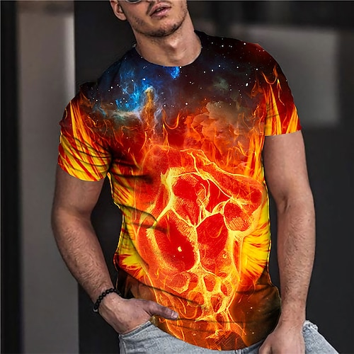 

Men's Unisex T shirt Tee 3D Print Graphic Prints Flame Crew Neck Street Daily Print Short Sleeve Tops Casual Designer Big and Tall Sports Orange