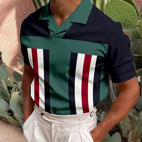 

Men's Collar Polo Shirt Golf Shirt Striped Turndown Green 3D Print Casual Daily Short Sleeve Button-Down Print Clothing Apparel Fashion Designer Casual Breathable / Sports