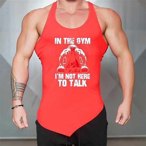 

men's sports bodybuilding fitness running training cotton printing deep digging round neck irregular hem