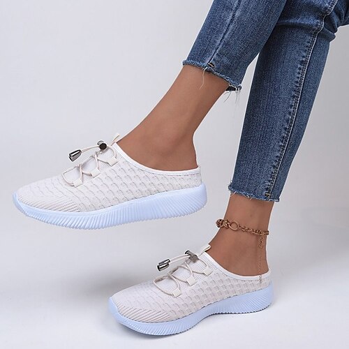 

Women's Slip-Ons Daily Plus Size Summer Flat Heel Round Toe Casual Minimalism Walking Shoes Tissage Volant Loafer Striped Black Gray White