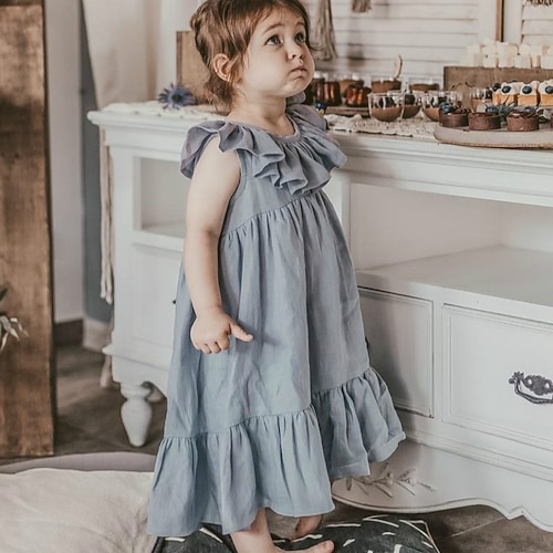 

Kids Little Girls' Dress Solid Colored A Line Dress Daily Ruched Blue Yellow Orange Knee-length Sleeveless Cute Sweet Dresses Summer Regular Fit 2-8 Years