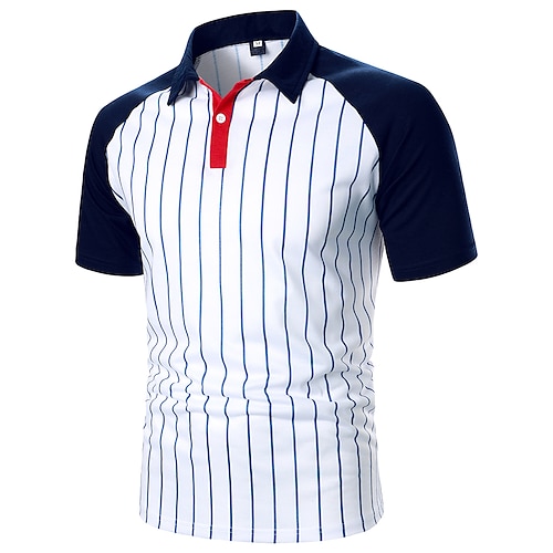 

Men's Collar Polo Shirt Shirt Golf Shirt Dress Shirt Casual Shirt Curve Waves Geometry Button Down Collar White Print Outdoor Casual Short Sleeve Color Block Button-Down Clothing Apparel Fashion