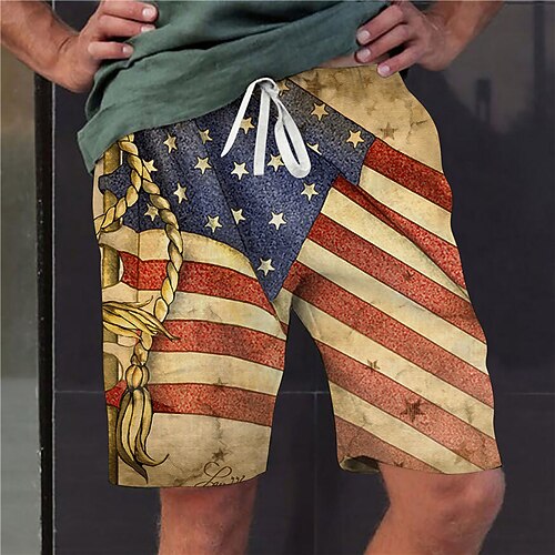 

Men's Stylish Designer Straight Shorts 3D Print Elastic Waist Short Pants Sports Outdoor Daily Graphic Prints National Flag Cotton Blend Comfort Breathable Mid Waist Yellow M L XL XXL 3XL / Summer
