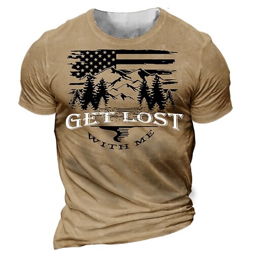 

Men's Unisex T shirt Tee 3D Print Graphic Prints Mountain Crew Neck Street Daily Print Short Sleeve Tops Casual Designer Big and Tall Sports Khaki
