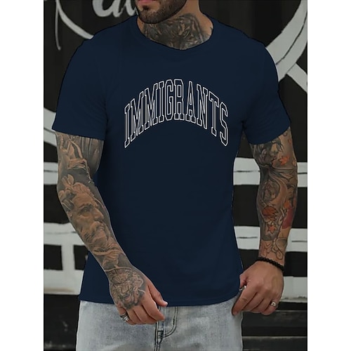 

Men's T shirt Tee Hot Stamping Letter Round Neck Casual Daily Print Short Sleeve Tops Simple Basic Black Blue Gray