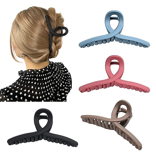 

4 Pack 4 Inch Large Hair Claw Clips Plastic Resin Tortoise Shell Cross Hair Clip Thick Long Hair Clip Hair Grips Jaw Clips for Women -Matte