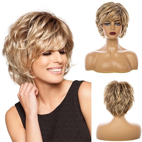 

Synthetic Wig Wavy With Bangs Machine Made Wig Short Blonde Synthetic Hair Women's Soft Easy to Carry Fashion Blonde / Daily Wear / Party / Evening / Daily