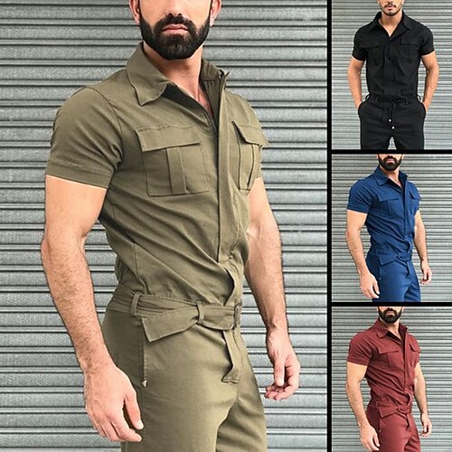 

Men's Short Sleeve Coverall Military Jumpsuit with Multi Pockets Ripstop Fashion Romper One Piece Casual Pants Wrinkle Resistant Workout