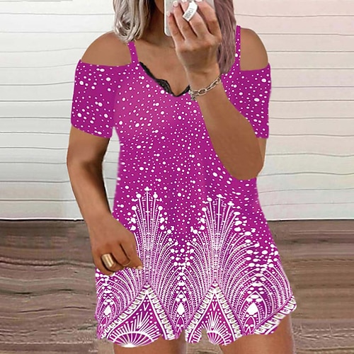 

Women's Plus Size Holiday Dress Polka Dot V Neck Print Short Sleeve Spring Summer Casual Short Mini Dress Daily Vacation Dress