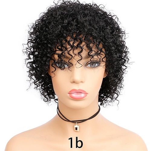 

Short Curly Human Hair Wigs Afro Curly Wig With Bangs 150% Density Natural Black Full Machine Made Wig Human Hair Brazilian Short Glueless Wig
