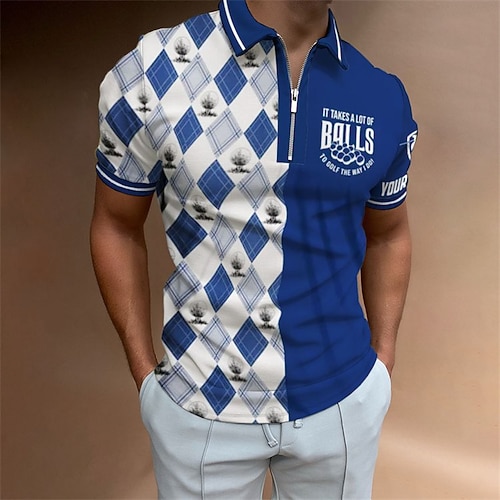 

Men's Collar Polo Shirt Golf Shirt Color Block Turndown Blue / White Outdoor Street Zipper 3D Clothing Apparel Fashion Casual Breathable Comfortable / Summer / Summer