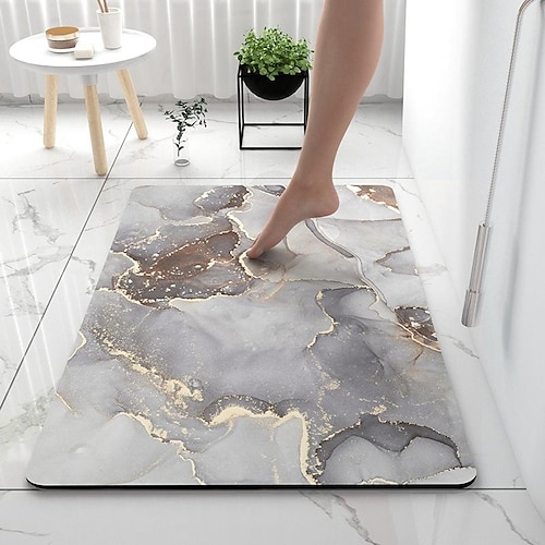 Bathroom Bath Mat Rug, Diatomaceous Earth Water Absorbent Rubber Backed  Non-Slip Bathroom Floor Mat Carpet Square Cool Thin Washable Quick Dry for