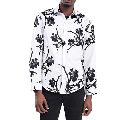 

Men's Shirt Floral Graphic Turndown Casual Daily Button-Down Long Sleeve Tops Casual Fashion Breathable Comfortable White