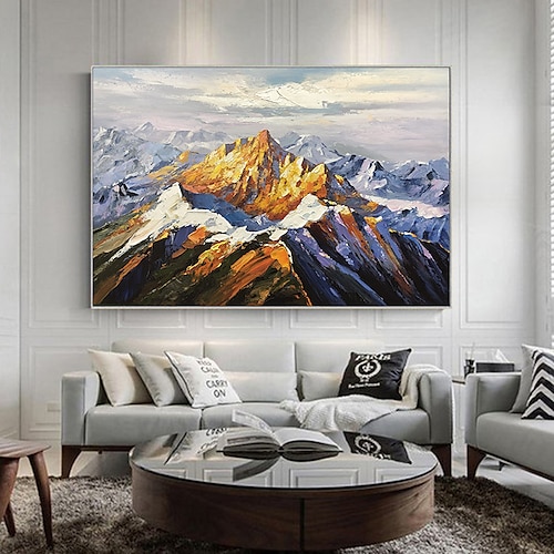 

Hand Painted Handmade Oil Painting Snow Mountain Landscape Canvas Painting Decoration Decor Rolled Canvas No Frame Unstretched