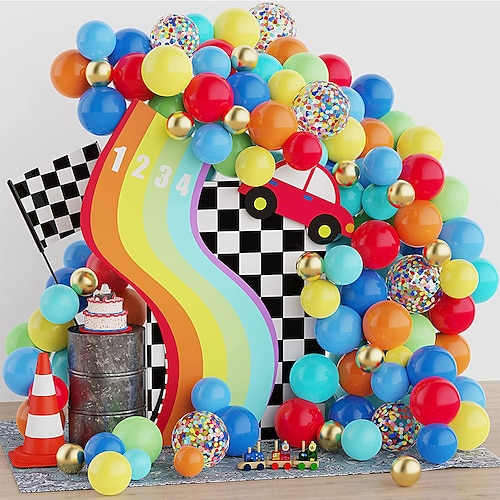 

Racing Theme Metal Color Latex Balloon Chain Set Rainbow Bridge Teenager's Birthday Party Decoration