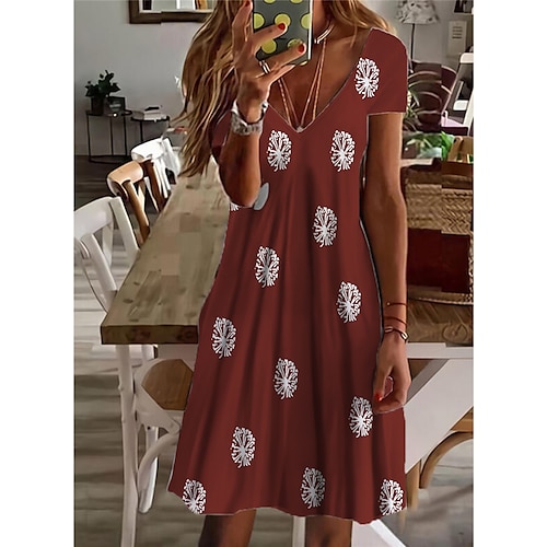 

Femme Robe casual Manche Courte Printemps Eté Imprimer Floral Col V 2022 Vert Bleu Rouge S M L XL XXL 3XL