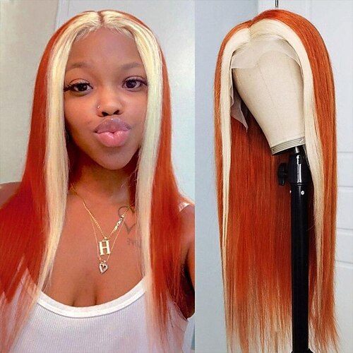 

613 Ginger Straight Lace Front Human Hair Wigs For Women 150% Brazilian Hair 13x4 HD Transparent Lace Frontal Wig With Baby Hair