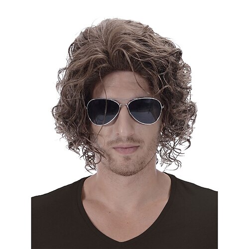 

Men's Short Curly Wig Heat Resistant Brown Costume Cosplay Party Wavy Wig Men's Halloween Natural Human Hair