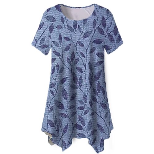 

Women's Plus Size Tops Blouse Shirt Leaf Print Short Sleeve Crewneck Streetwear Daily Holiday Cotton Spandex Jersey Spring Summer Green Blue