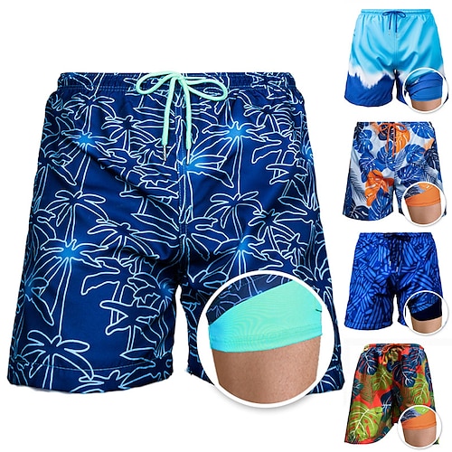 

Men's Swim Shorts Swim Trunks with Compression Liner Quick Dry Board Shorts Bathing Suit Drawstring - Swimming Surfing Beach Water Sports Floral Summer