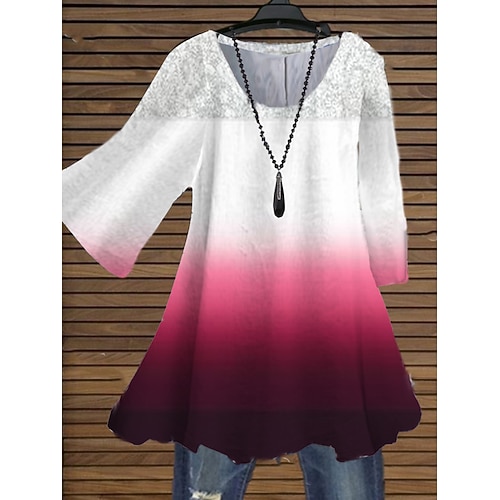

Women's Plus Size Tops Blouse Shirt Color Gradient Print 3/4 Length Sleeve Crewneck Streetwear Daily Holiday Cotton Spandex Jersey Spring Summer Black Pink