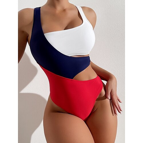 

Women's Swimwear One Piece Monokini Bathing Suits trikini Normal Swimsuit High Waisted Color Block Red Padded Strap Bathing Suits Sports Vacation Sexy / New