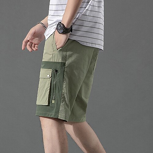 

Men's Fashion Cargo Chinos Shorts Workout Pants Drawstring Pocket Elastic Waist Short Pants Sports Outdoor Daily Micro-elastic Color Block Cotton Blend Comfort Breathable Mid Waist Black / White Army