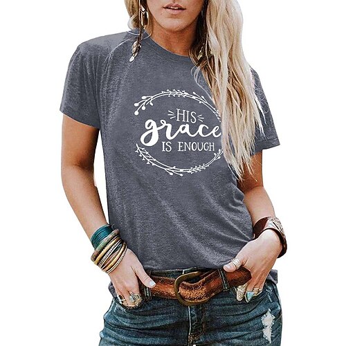 

Women's Casual Weekend Painting T shirt Tee Text Short Sleeve Print Round Neck Basic Tops Green White Black S